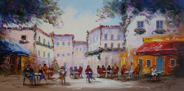 Schilderij modern stadsgezicht 70x140