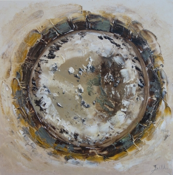 Abstracte schilderij met levendige kleuren zoals rood, geel en blauw, dynamische penseelstreken en een expressieve textuur.