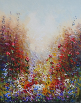 Schilderij bloemenveld 80x100