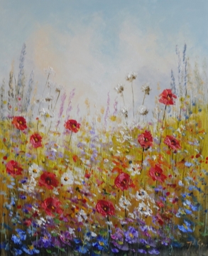 Schilderij bloemenveld 80x100