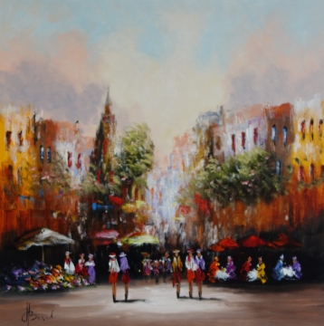 Schilderij stadsgezicht 100x100