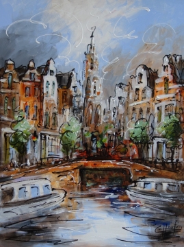 Schilderij grachten stad 60x80
