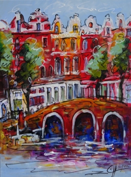 Schilderij grachten stad 60x80