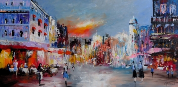 Schilderij stadsgezicht 70x140