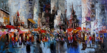 Schilderij stadsgezicht 70x140