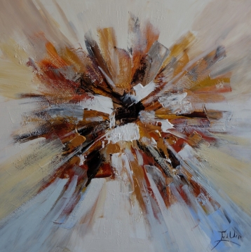Abstracte schildering met levendige kleuren zoals rood, geel en blauw, met dynamische penseelstreken en een opvallende textuur.