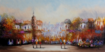 Schilderij stadsgezicht 70x140