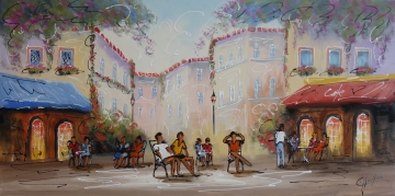 Schilderij modern stadsgezicht 70x140