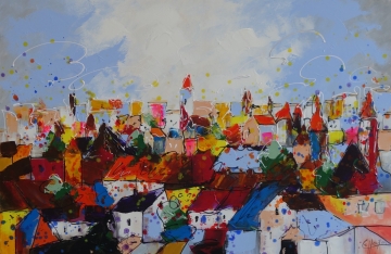 Schilderij huisjes 80x120