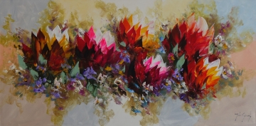 Schilderij bloemen 70x140