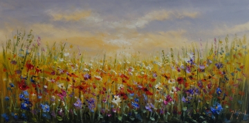 Schilderij bloemenveld 70x140