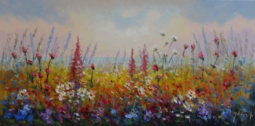 Schilderij bloemenveld 70x140