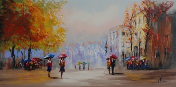 Schilderij stadsgezicht 70x140