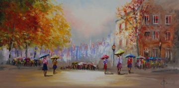 Schilderij stadsgezicht 70x140