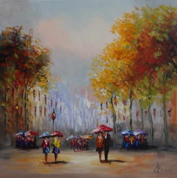 Schilderij stadsgezicht 100x100
