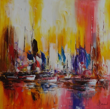 Schilderij abstracte zeilboten 100x100