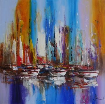 Schilderij abstracte zeilboten 100x100