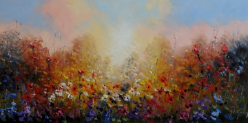 Schilderij bloemenveld 80x160
