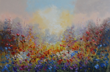 Schilderij bloemenveld 100x150