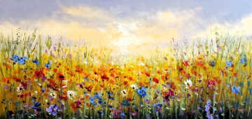 Schilderij bloemenveld 70x140