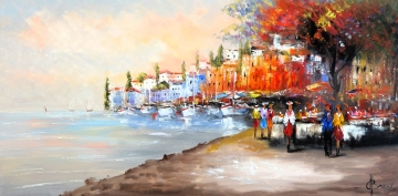 Schilderij havengezicht 70x140