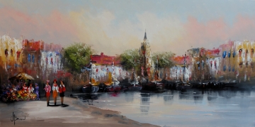 Schilderij havengezicht 70x140