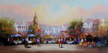 Schilderij stadsgezicht 70x140