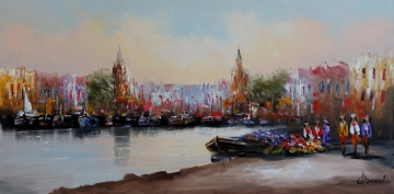 Schilderij havengezicht 70x140