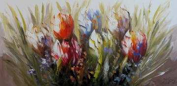 Schilderij tulpen 70x140