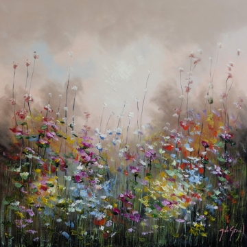 Schilderij bloemenveld 100x100