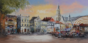 Schilderij modern stadsgezicht 70x140