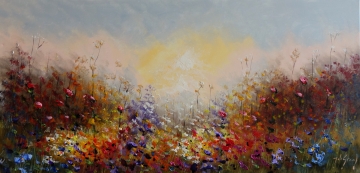 Schilderij bloemenveld 70x140