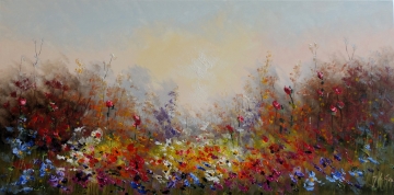 Schilderij bloemenveld 70x140