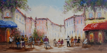 Schilderij modern stadsgezicht 70x140