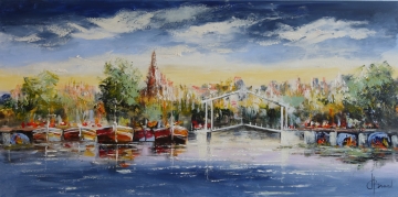 Schilderij havengezicht 70x140