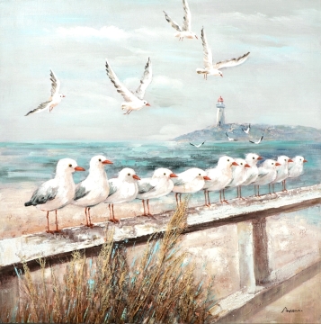 Schilderij meeuwen aan het strand 100x100