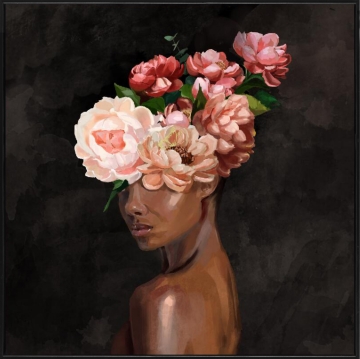 Schilderij vrouw met bloemen 82x82