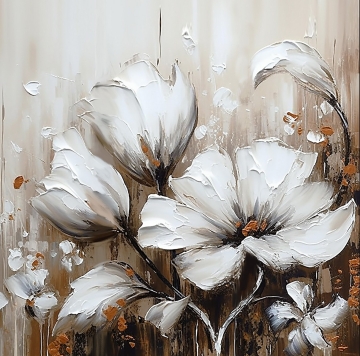 Schilderij witte bloemen 100x100