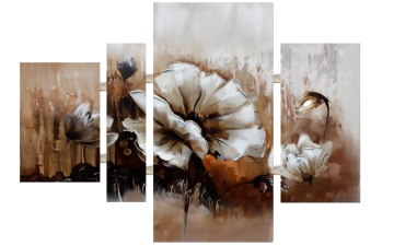 Schilderij bloemen 4-luik 74x109