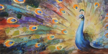 Schilderij pauw 70x140