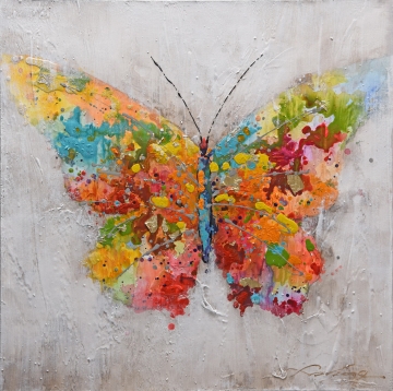 Schilderij vlinder kleurrijk 74x74