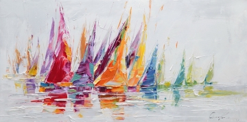 Schilderij zeilboten 70x140