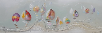 Schilderij zeilboten 50x150 