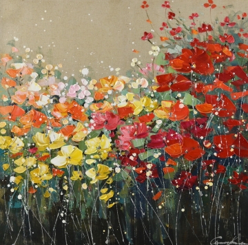 Schilderij bloemen 100x100