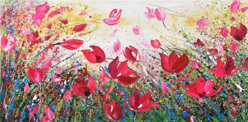 Schilderij bloemenveld 70x140