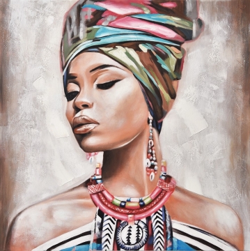 Schilderij turban lady 100x100