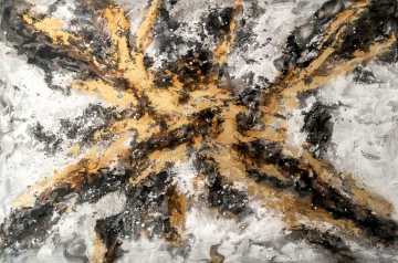 Schilderij abstract zwart/goud 100x150