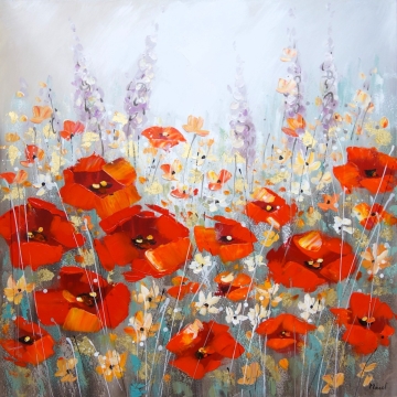 Schilderij bloemenveld klaprozen 100x100