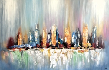 Schilderij abstracte skyline 100x150