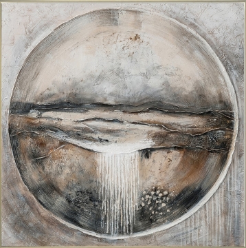 Schilderij abstract cirkel aardetint 100x100